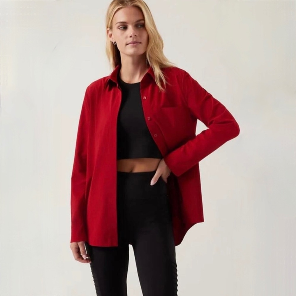Like New [Athleta] Red <Urbanite> Blouse | Long Sleeve Button Down Shirt | Small